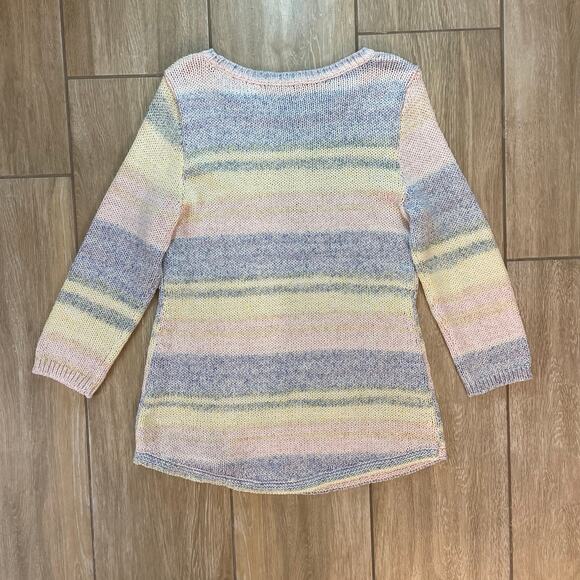 Talbots Multicolor Striped Knit Sweater M NWT Pastel Cotton Blend 3/4 Sleeve - Picture 2 of 7
